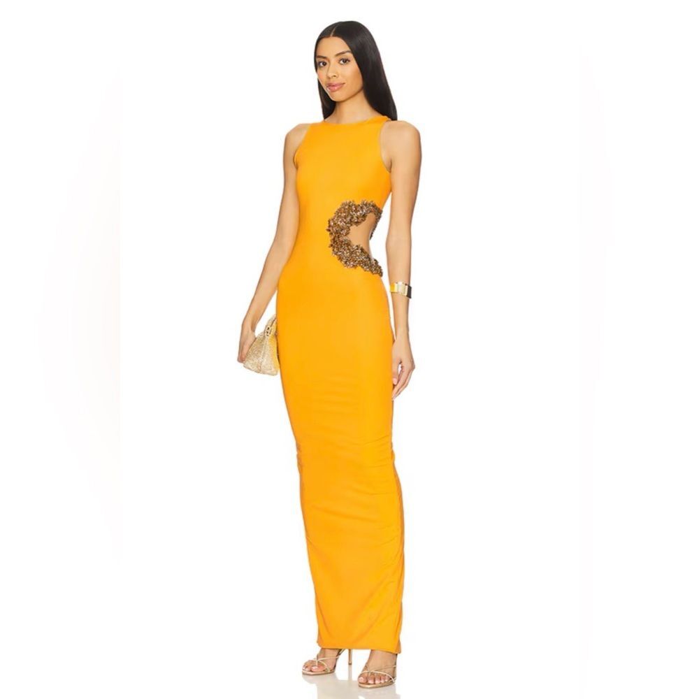 NWOT BRONX AND BANCO Camila Yellow Rhinestone Cutout Maxi Dress